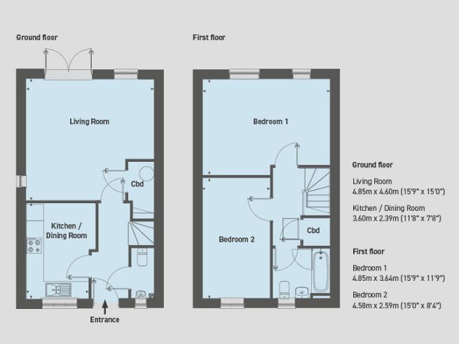 Floor plan, 2 bedroom house - artist's impression subject to change.
